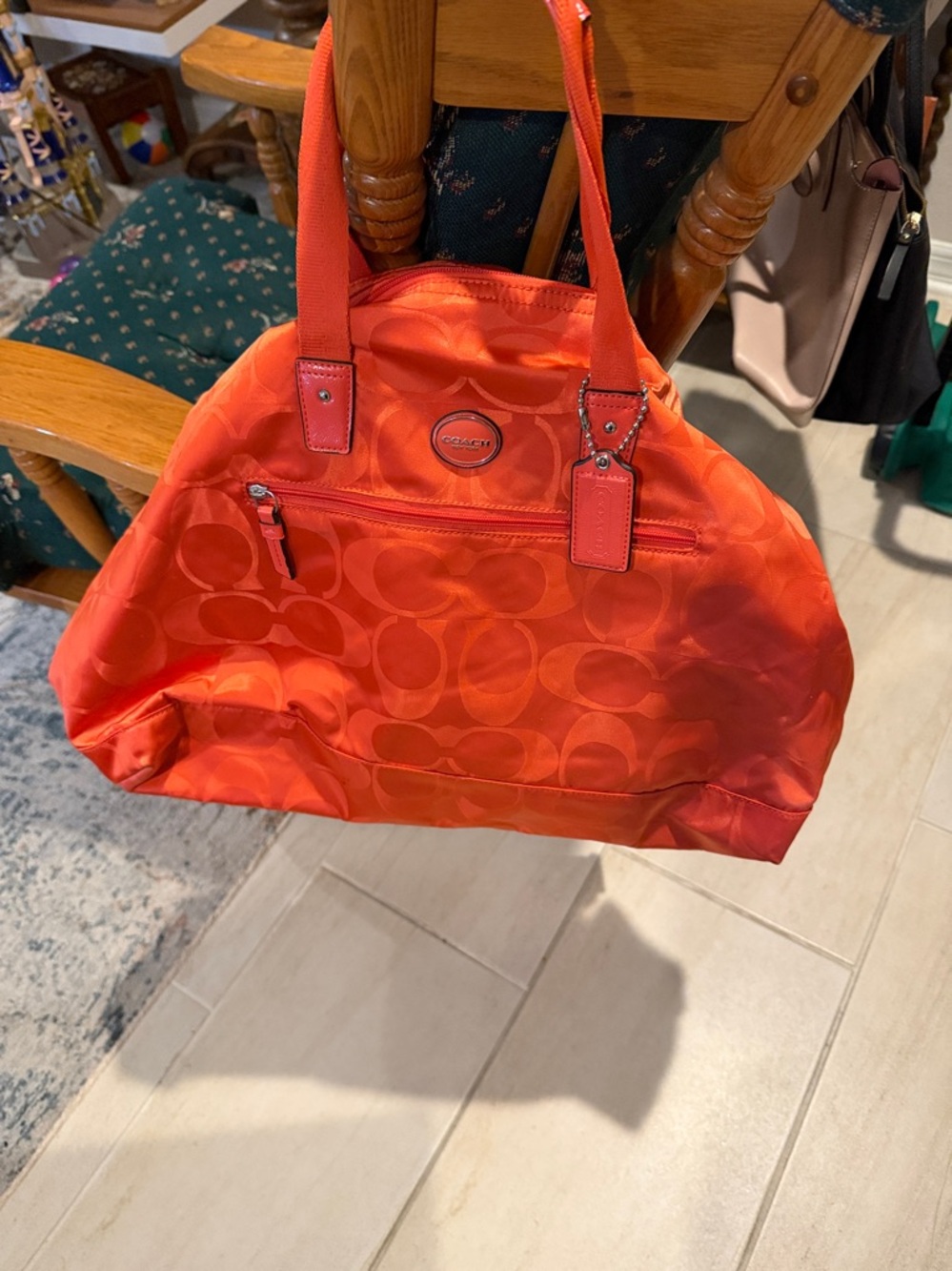 Coach Orange Signature Travel Nylon Duffle Bag 20 by 12 - Picture 6 of 12